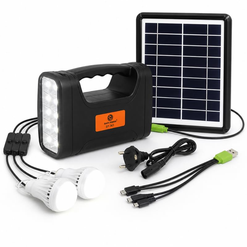 Kit Lampa cu incarcare solara, 3 becuri, incarcator priza si cablu universal incarcare telefon