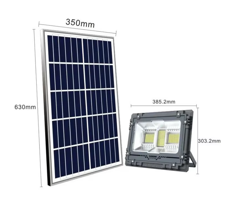 Proiector cu panou solar, impermeabil, din aluminiu, cu telecomanda si temporizator, Putere – 500W, culoare negru