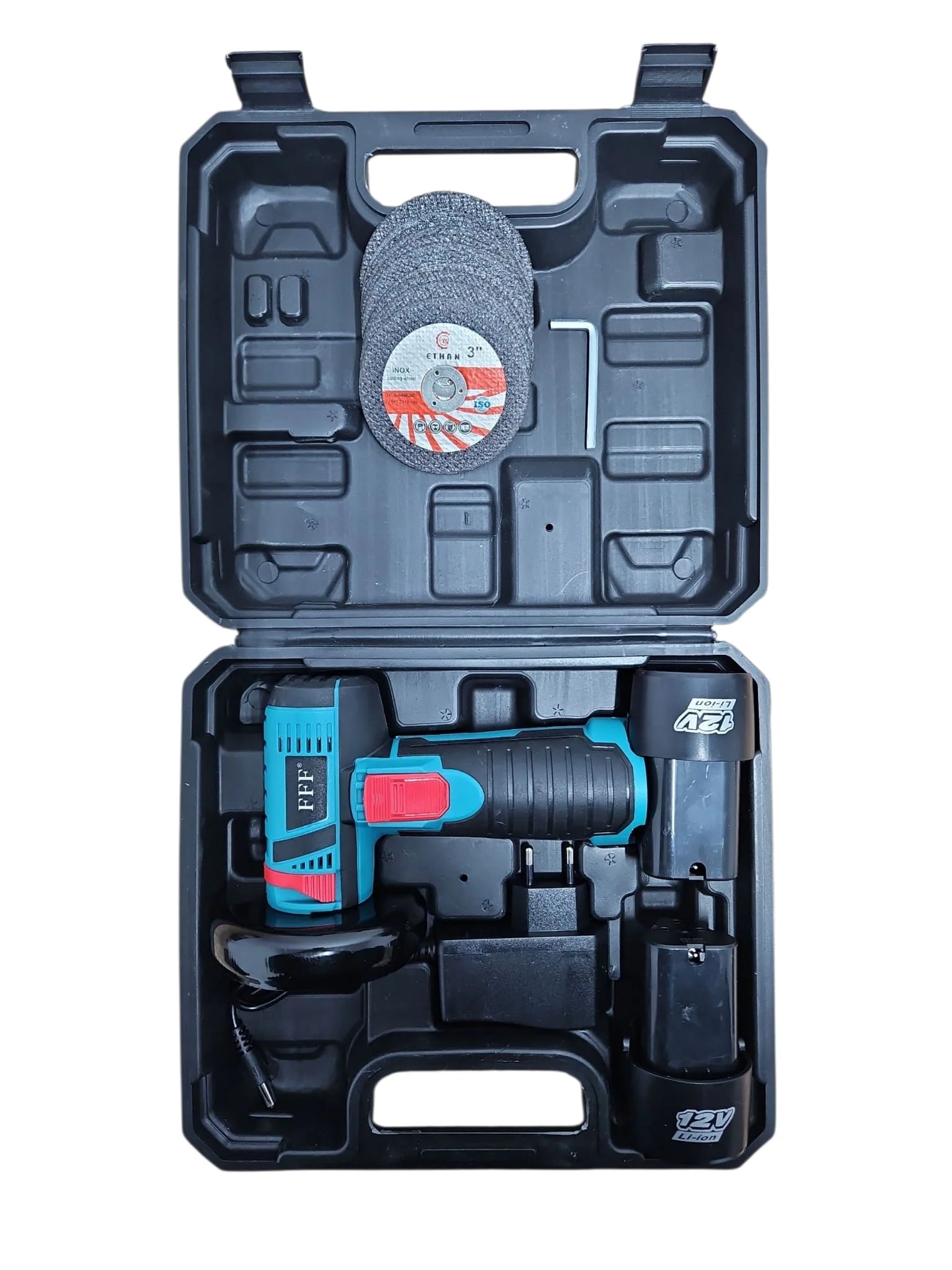 Flex unghiular de 19.500 RPM cu 2 acumulatori Li-Ion, 48V + 5 Discuri + Geanta de Transport