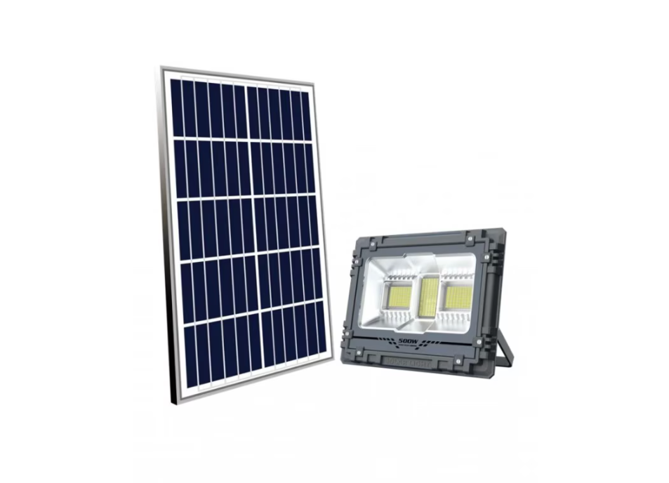 Proiector cu panou solar, impermeabil, din aluminiu, cu telecomanda si temporizator, Putere – 800W, culoare negru