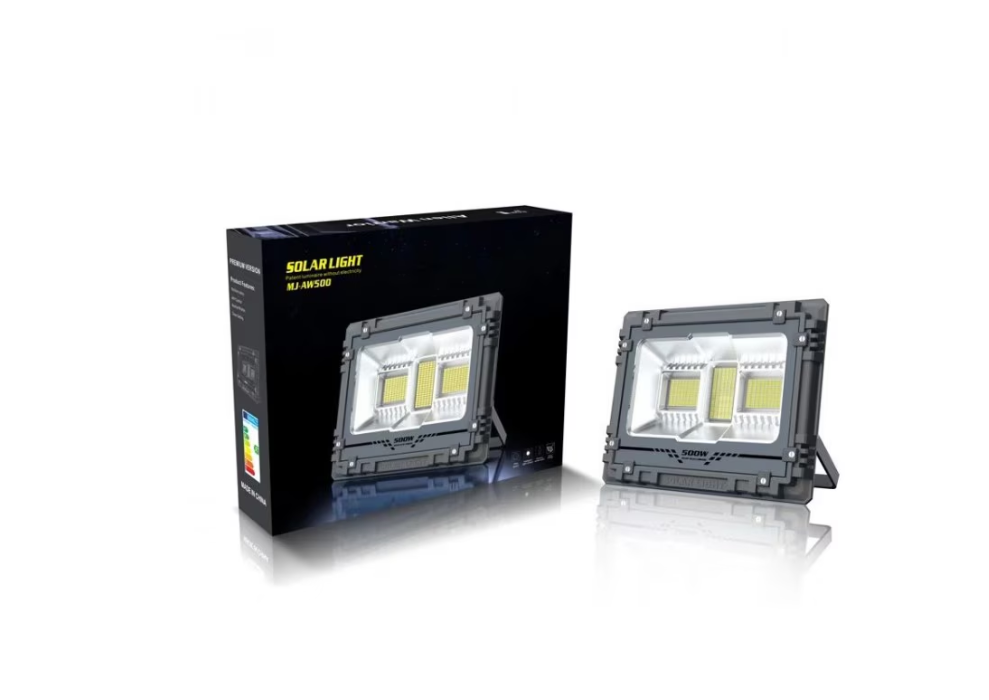Proiector cu panou solar, impermeabil, din aluminiu, cu telecomanda si temporizator, Putere – 800W, culoare negru