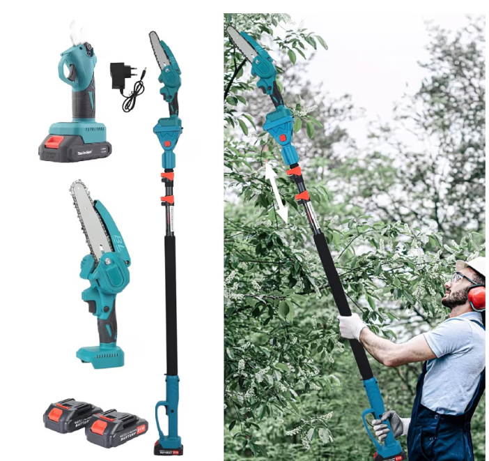 Set Drujba si Foarfeca Electrica portabila HOZRO, fara fir, 2 acumulatori reincarcabili, lant rezistent si lame ascutite, ideal pentru taiere lemn, crengi, pomi si lucrari gospodaresti eficiente