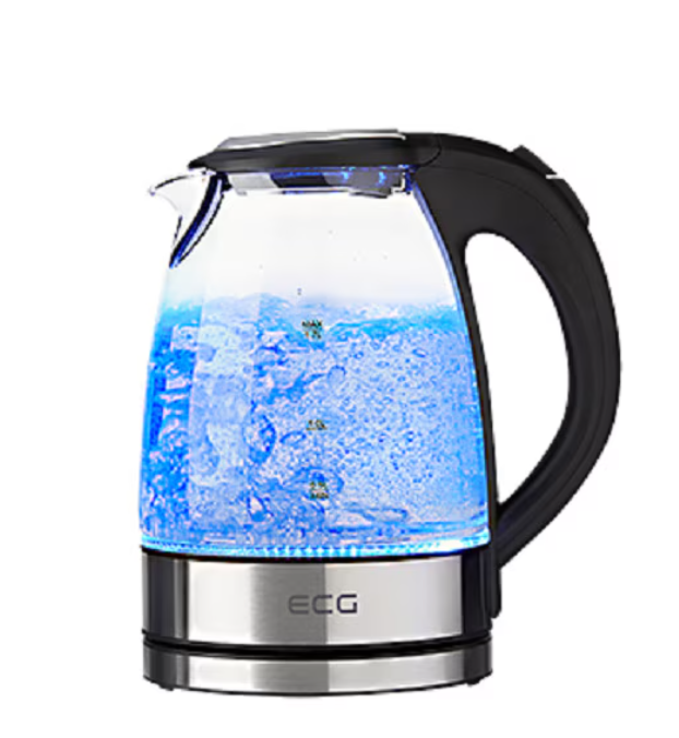 Cana electrica fierbator din sticla ECG RK 1776 Glass, 1,7 L, 2200 W, lumina albastra de fundal