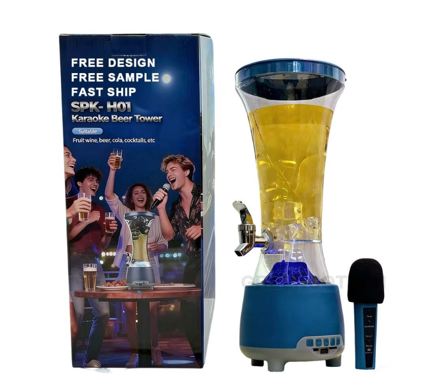 Dozator de Băuturi 3-în-1 ANGRO: Boxă Bluetooth, Sistem Karaoke cu Microfon și Lumini LED RGB
