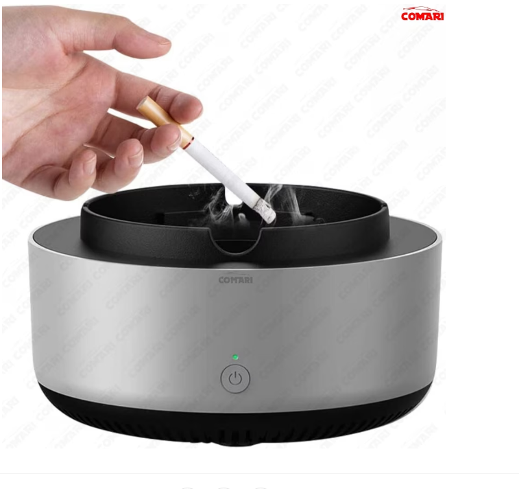 Scrumiera electrica cu aspiratie directa Comari® Purify pentru eliminarea mirosului, fumului, pentru Casa sau Birou, functioneaza cu baterii, Gri
