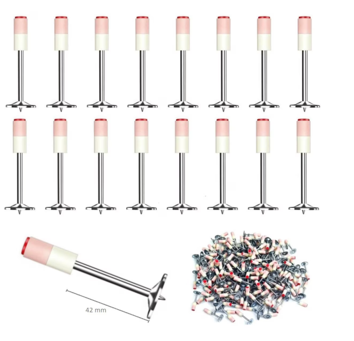 Set 50 cuie rotunde, bolturi de 42mm lungime pentru pistol de cuie manual, 7, 3 mm diametru, pentru beton, lemn, caramida, tavane, pereti, pardoseli