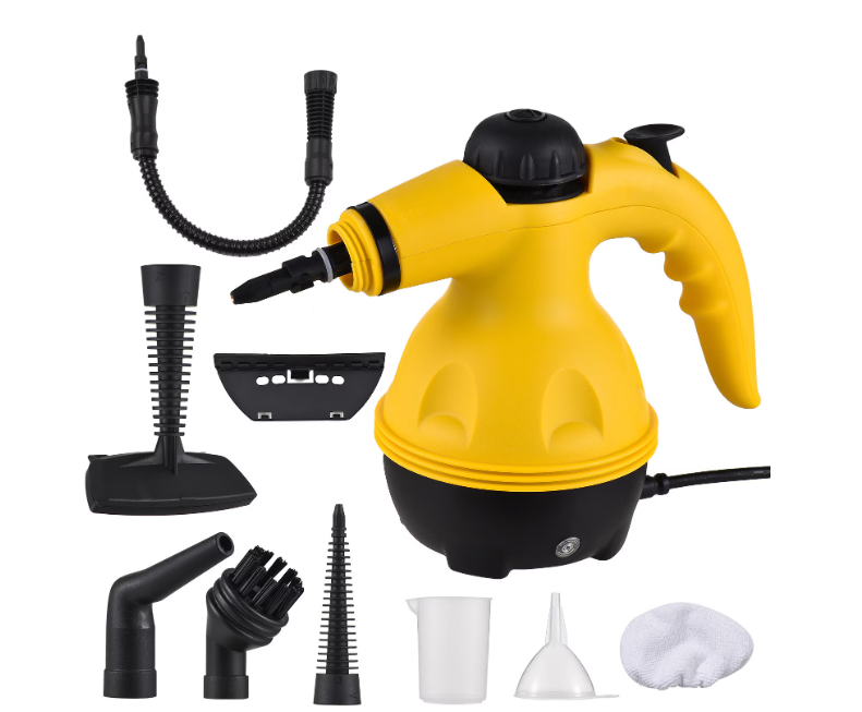 Aparat de Curatat cu Abur Golxmse, 1050W, 350ml, Set 9 Accesorii, Galben, 22x21.5x23.5cm