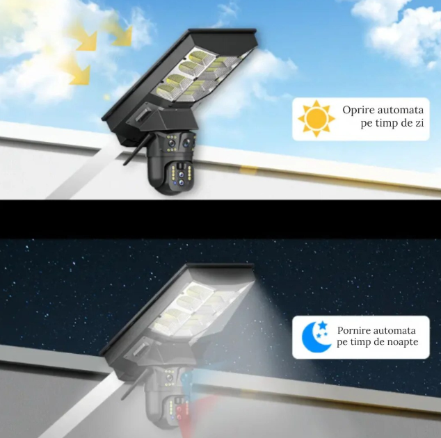 Lampa stradală Taggo cu cameră 4G, vedere nocturnă, zoom 10X, alimentare solară, rezistență IP66, 8MP