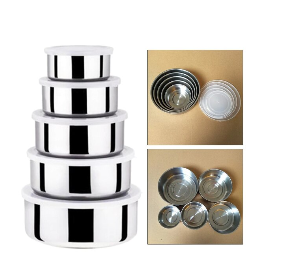 Set 5 Caserole din Inox cu Capace de plastic, dimensiuni 10 - 18cm