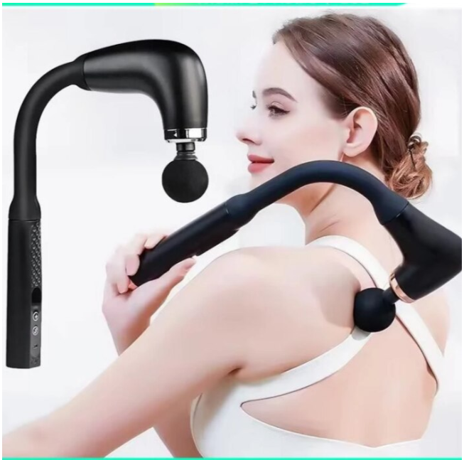 Pistol de masaj cu maner extins, Omelivon®,4 capete de masaj, 9 viteze, Aparat Pentru Masaj Premium, Tip Pistol Masaj Deep Tissue Pentru Umeri, negru