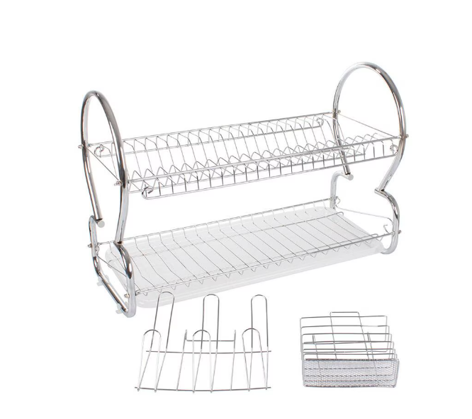 Scurgator vase, Verk Group, de bucatarie, inox, suport tacamuri si pahare, 2 polite, 67x24x37.5 cm