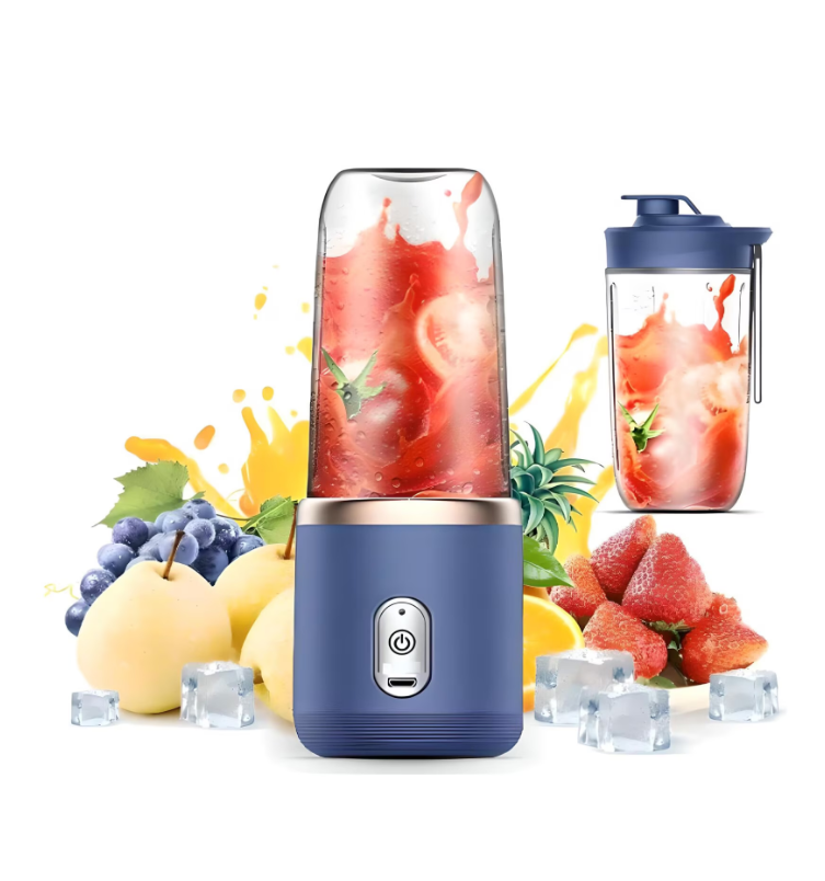 Blender pentru sucuri si smoothie-uri, 6 lame, albastru, set mixer si cana, USB reincarcabil