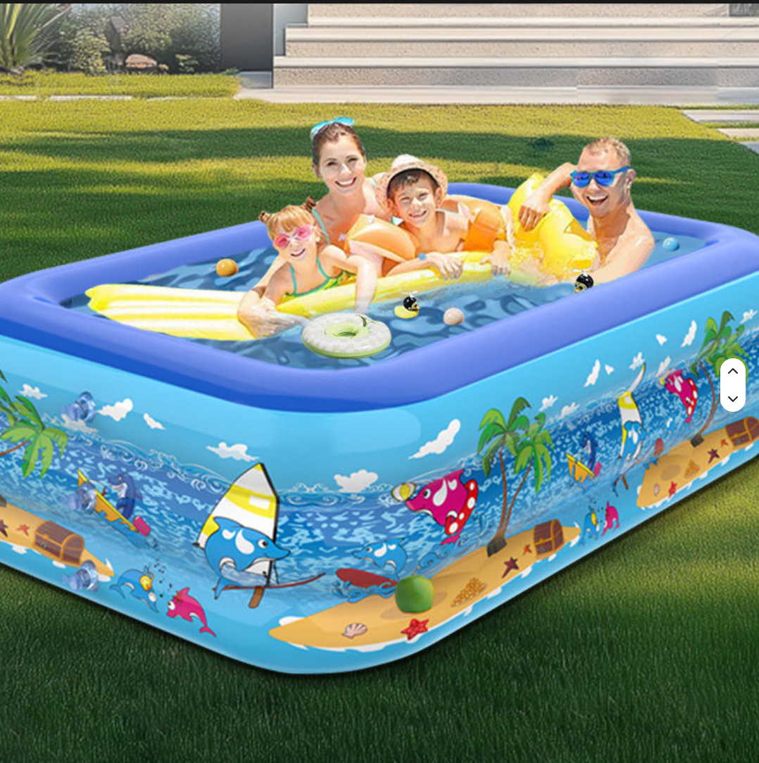 Piscină Gonflabilă Dreptunghiulară pentru Copii și Familie, Design Ocean, 300 x 170 x 56 cm