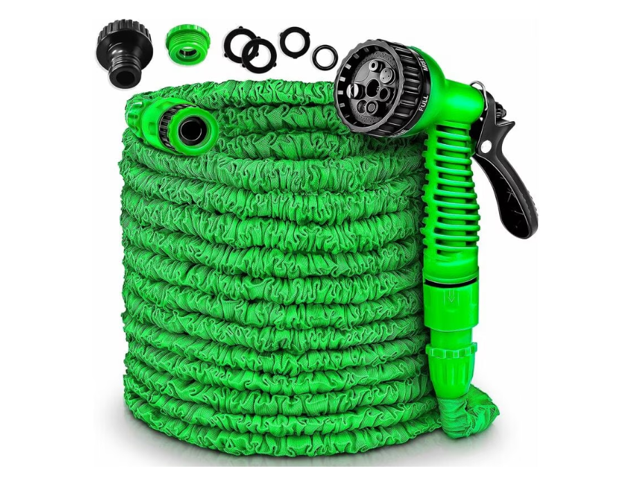 Furtun Extensibil Verde 30 metri, Pistol cu 7 pozitii de udare si accesorii pentru udat incluse