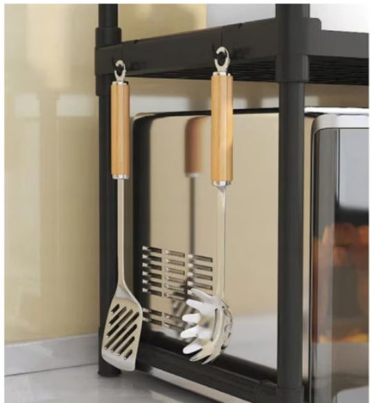 Raft Organizator Multifunctional pentru Bucatarie, Suport Supraetajat Cuptor Microunde, Metalic, cu Carlige Laterale