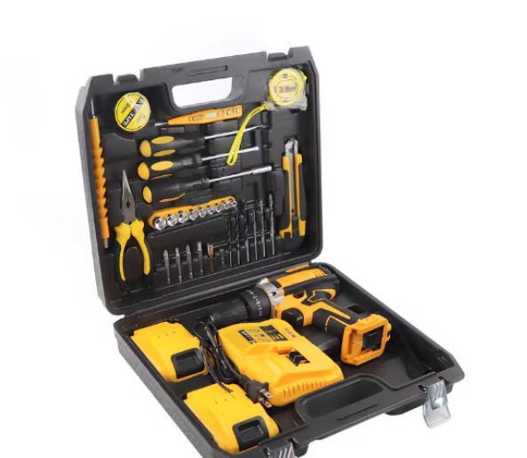 Trusa Bormasina cu Percutie, Autofiletanta, Portabila cu 30 Accesorii, 2 Acumulatori 36V, Cutie Transport Inclusa, Negru-Galben
