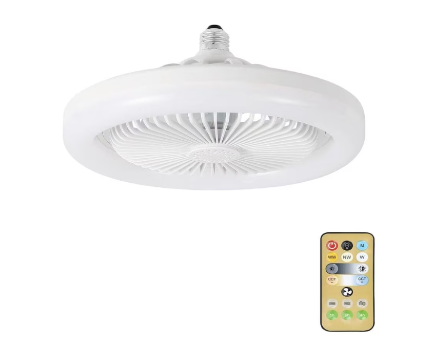 Ventilator de tavan cu lumina, Telecomanda, 3 viteze, 10", Alb