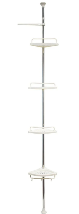 Etajera baie din inox + plastic Naimeed D4827, montaj pe colt, alb, 4 rafturi, 33 x 23 x 260 cm