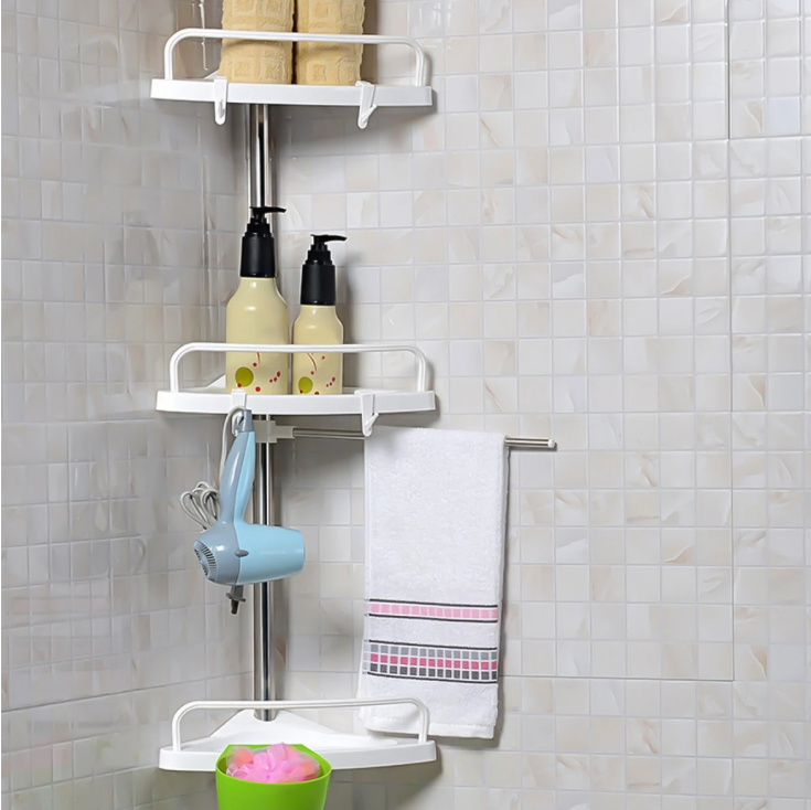 Etajera baie din inox + plastic Naimeed D4827, montaj pe colt, alb, 4 rafturi, 33 x 23 x 260 cm