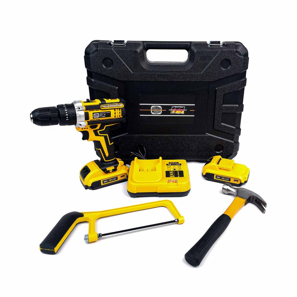 BORMASINA CU PERCUTIE SI 2 BATERI DE 36V, 5Ah Statie de Incarcare inclusa + TRUSA COMPLETA CU 110 ACCESORII