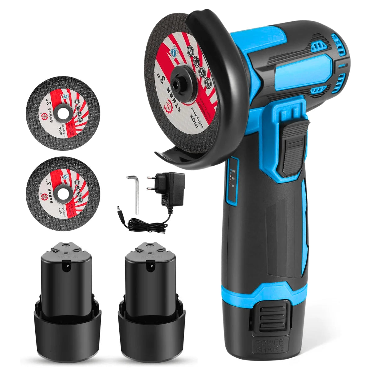 Flex unghiular de 19.500 RPM cu 2 acumulatori Li-Ion, 48V + 5 Discuri + Geanta de Transport